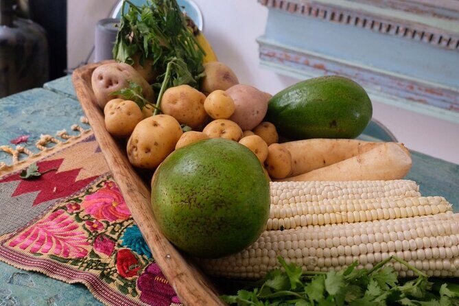 Sabor Colombiano Cooking Studio - The cooking flow: arepas, shrimp cocktail, coastal drinks, ajiaco, and bread pudding